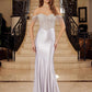 Nox Anabel F1568 Vestido de satén con cuentas, escote Bardot y cintura encorsetada