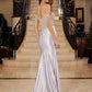 Nox Anabel F1568 Vestido de satén con cuentas, escote Bardot y cintura encorsetada