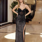 Vestido de noche Nox Anabel F1569 con diseño totalmente rebordado y sin tirantes