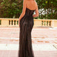 Vestido de noche Nox Anabel F1569 con diseño totalmente rebordado y sin tirantes