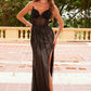 Vestido de noche Nox Anabel F1569 con diseño totalmente rebordado y sin tirantes