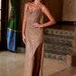 Vestido de noche Nox Anabel F1569 con diseño totalmente rebordado y sin tirantes