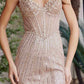 Vestido de noche Nox Anabel F1569 con diseño totalmente rebordado y sin tirantes