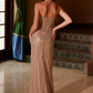 Vestido de noche Nox Anabel F1569 con diseño totalmente rebordado y sin tirantes