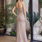 Vestido de noche Nox Anabel F1569 con diseño totalmente rebordado y sin tirantes
