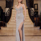 Vestido de noche Nox Anabel F1569 con diseño totalmente rebordado y sin tirantes