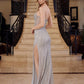 Vestido de noche Nox Anabel F1569 con diseño totalmente rebordado y sin tirantes