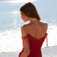 Nox Anabel F1571 Fringed Off-Shoulder Sequin Sweetheart Neckline Dress
