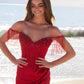 Nox Anabel F1571 Fringed Off-Shoulder Sequin Sweetheart Neckline Dress