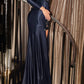 Ladivine F2303 Floor Length One Shoulder Sleeve Fitted Beaded Gown