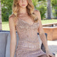 Vestido sin tirantes Anabel F955 Glamorous de Nox con cuentas y cintura transparente con varillas