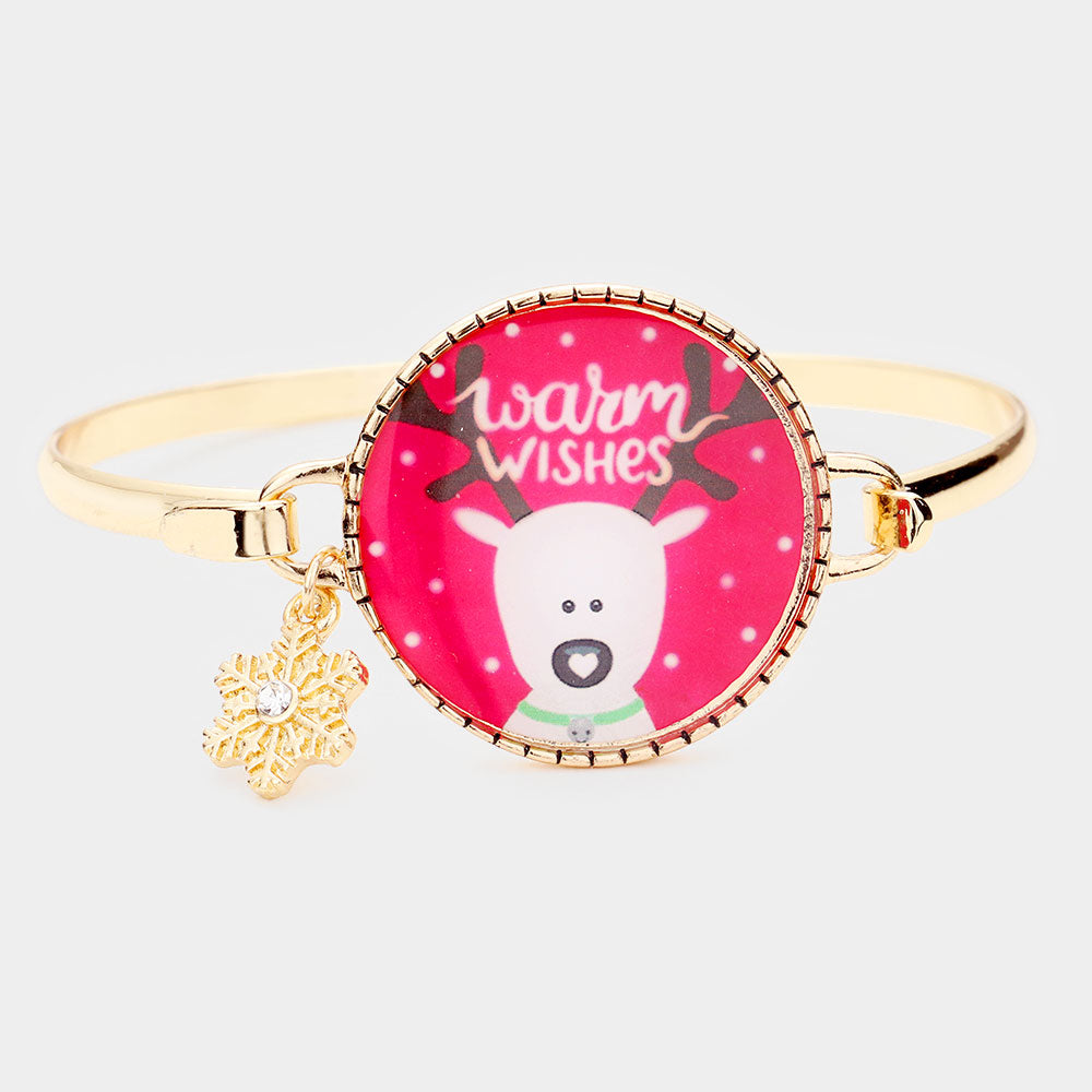 Rudolph Print Snowflake Charm Hook Bracelet
