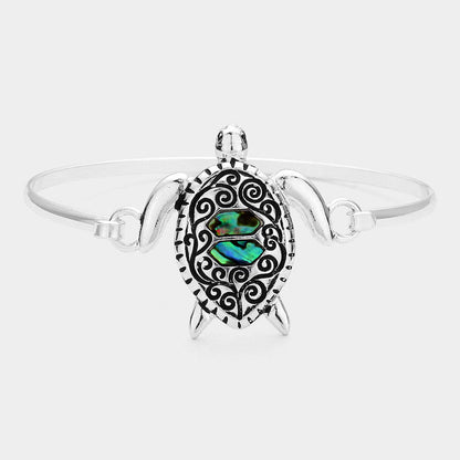 Antique Metal Abalone Sea Turtle Bangle Bracelet