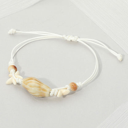 Women's Ceramic Conch Shell Starfish Beaded Adjustable Cinch Pull Tie Bracelet