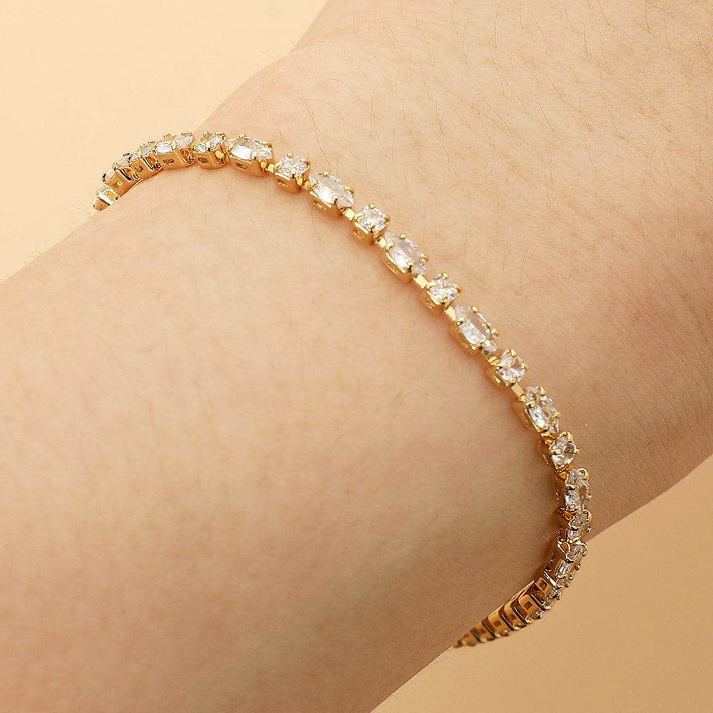 18K Gold Dipped Marquise Round Crystal Tennis Bracelet