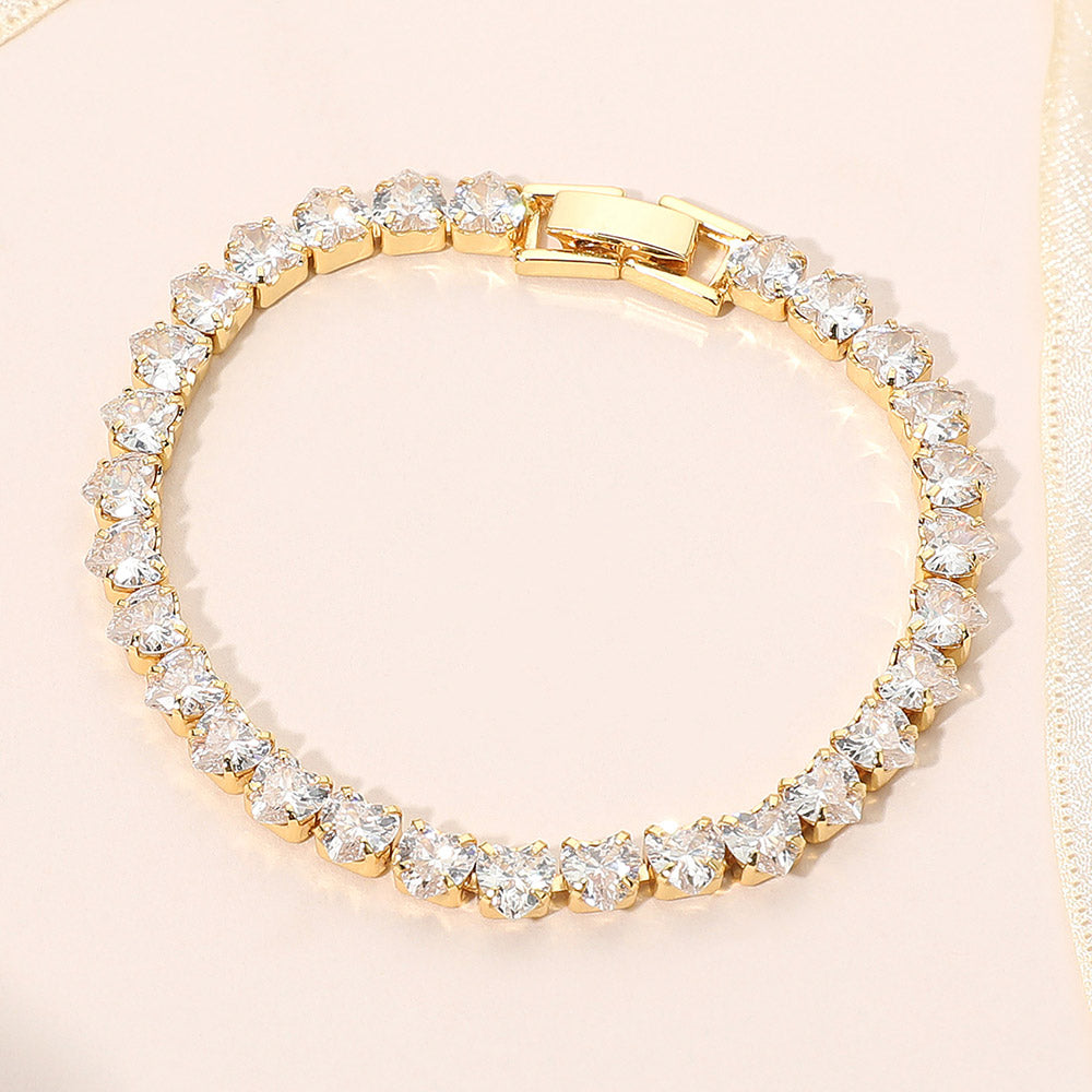 18K Gold Dipped Elegant Heart Tennis Chain Bracelet