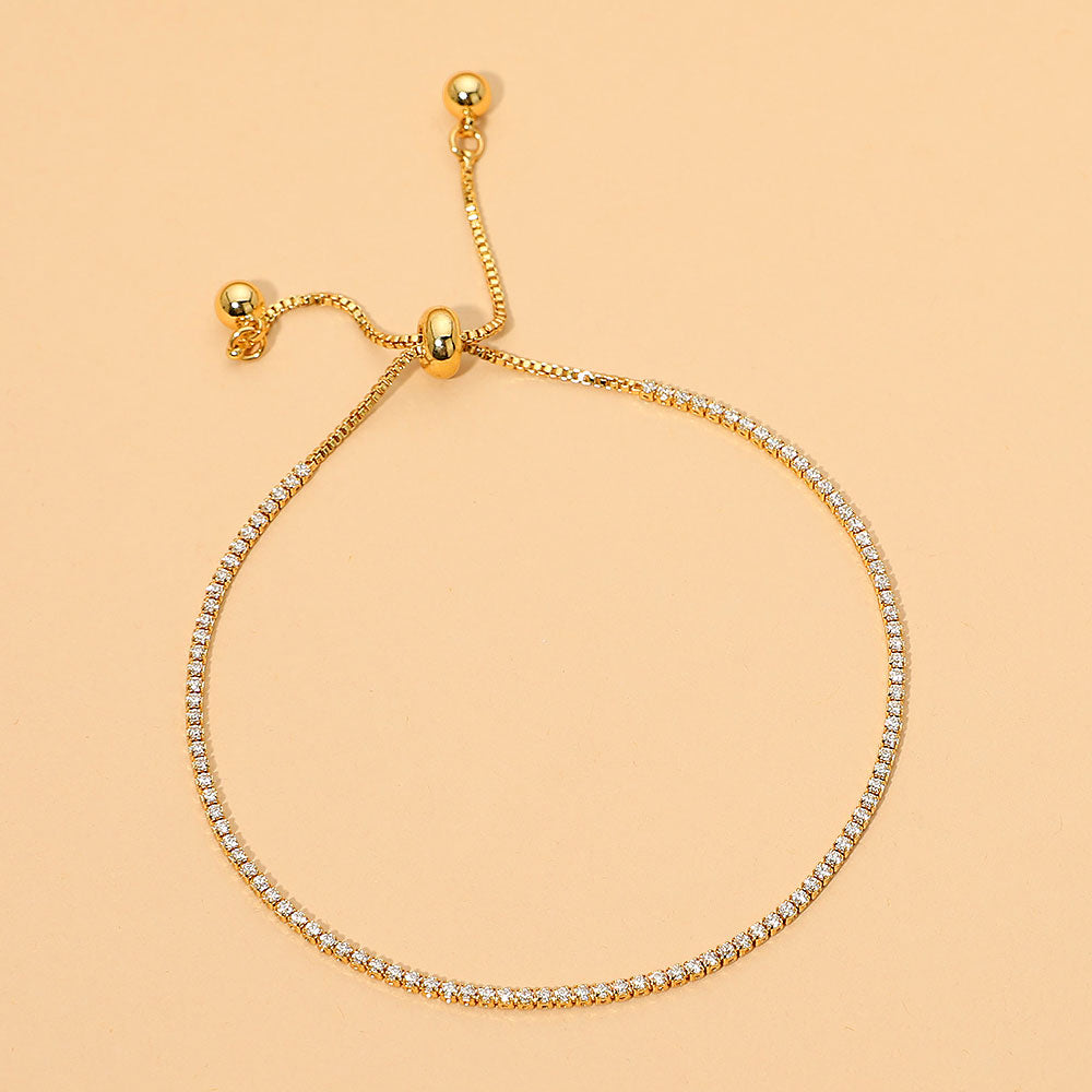 18K Gold Dipped Dainty Tennis Chain Adjustable Cinch Pull Tie Bracelet
