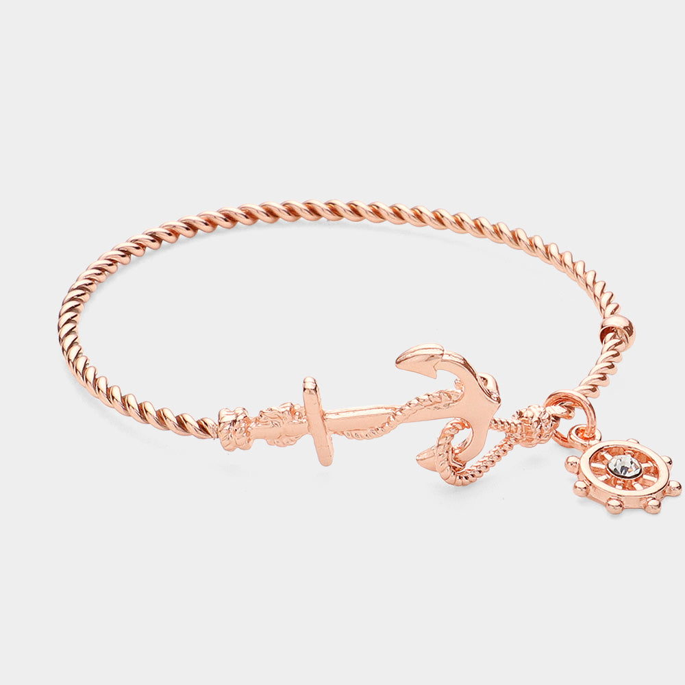 Nautical Anchor Helm Charm Hook Bracelet