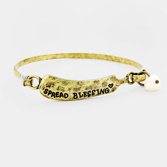 "Spread Blessing" Pearl Burnished Metal Hook Bracelet