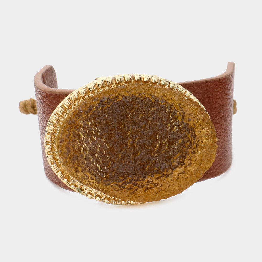 Druzy accented faux leather cinch bracelet