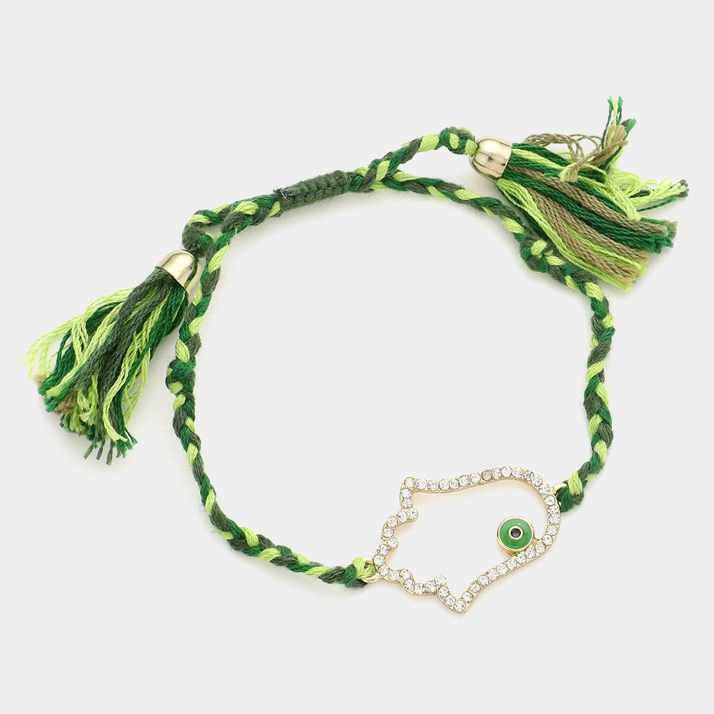 Evil Eye Pointed Hamsa Hand Cinch Pull Tie Bracelet