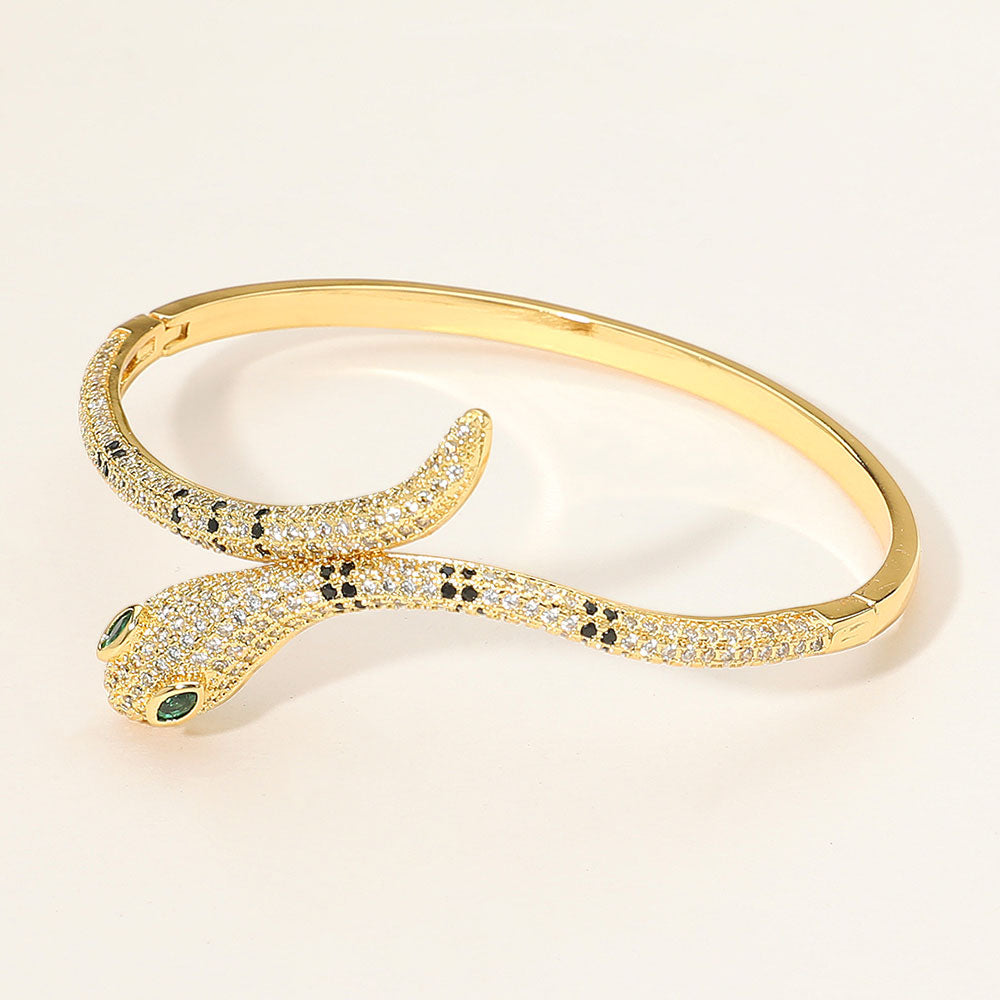 Stone Paved Snake Hinged Bangle Bracelet