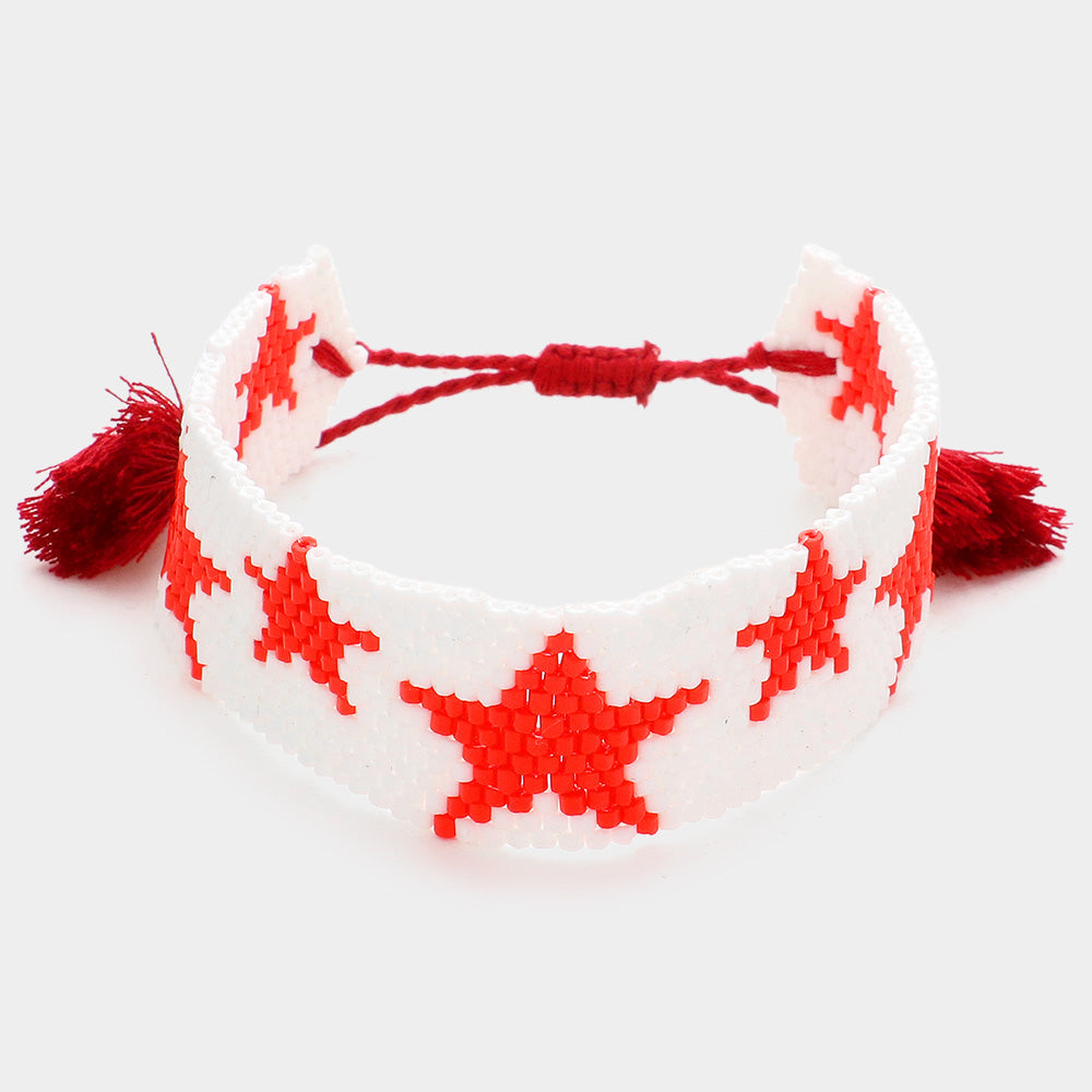 Beaded Star Tassel Cinch Pull Tie Bracelet