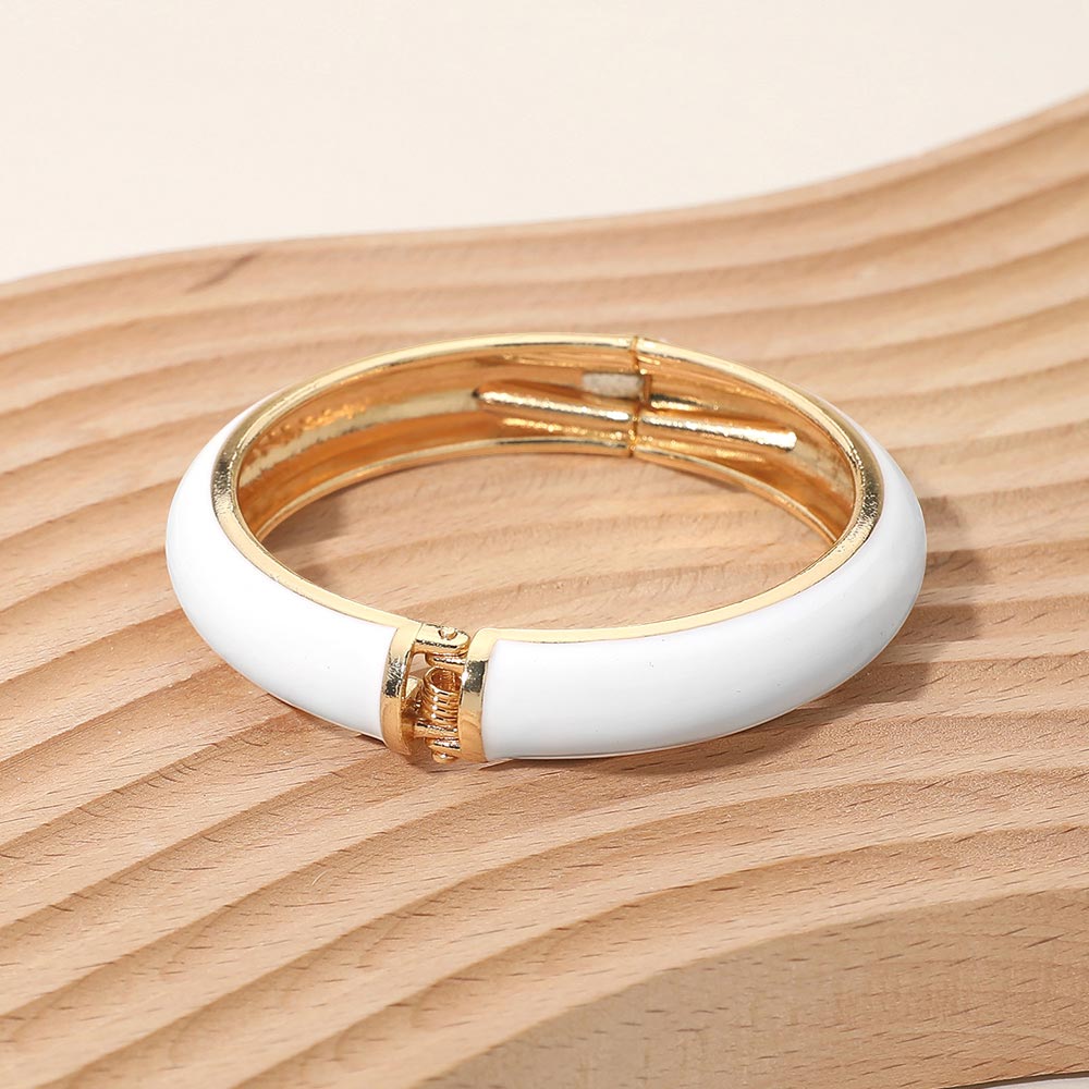 Enamel Inlay Hinged Bangle Bracelet