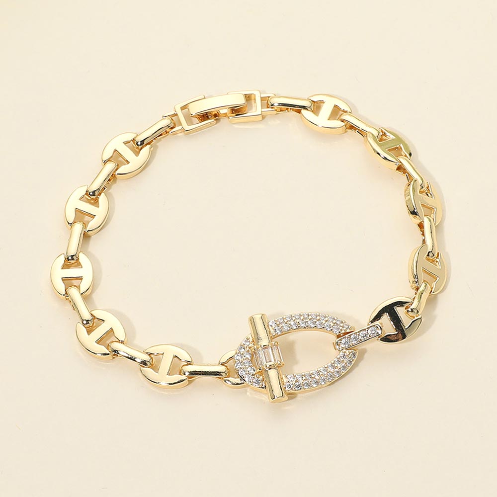 CZ Pave Toggle Charm Geometric Link Bracelet