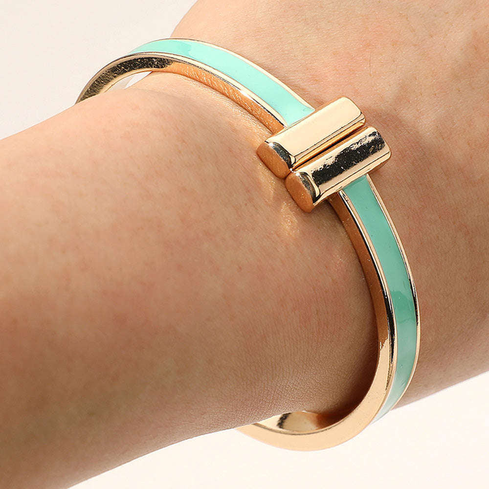 Metal Bar Tip Enamel Hinged Bangle Bracelet
