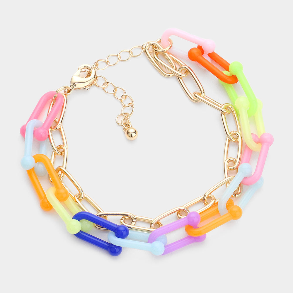 Open Metal Oval Resin Link Double Layered Bracelet