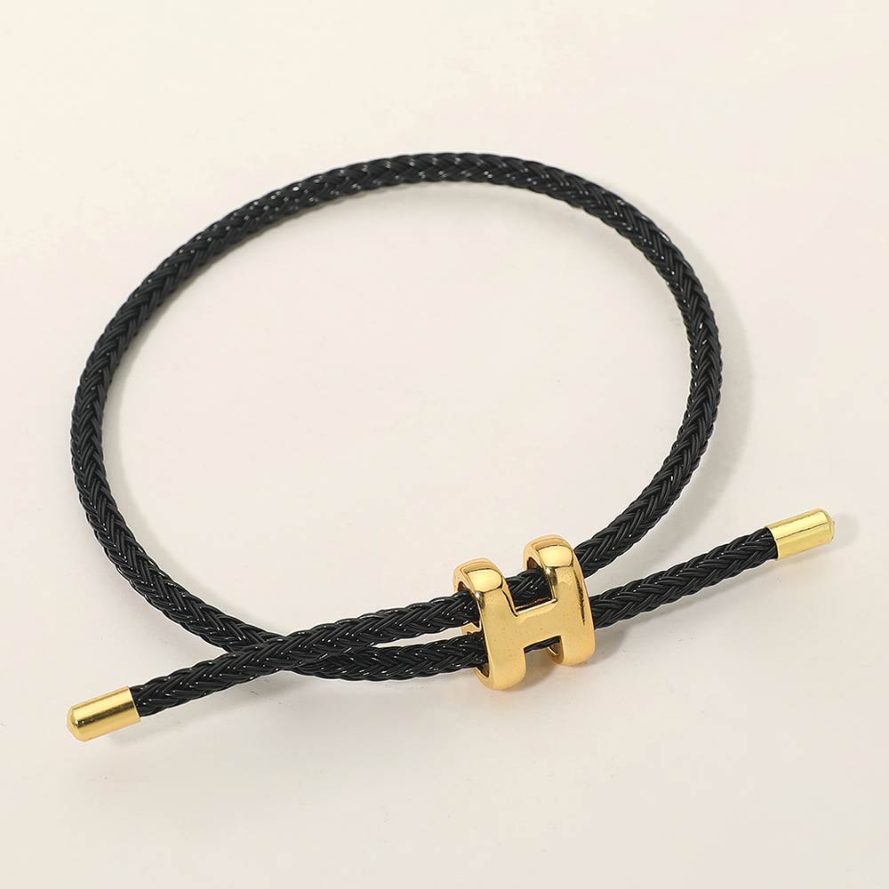 H Monogram Charm Accent Braided Cord Adjustable Slide Bracelet