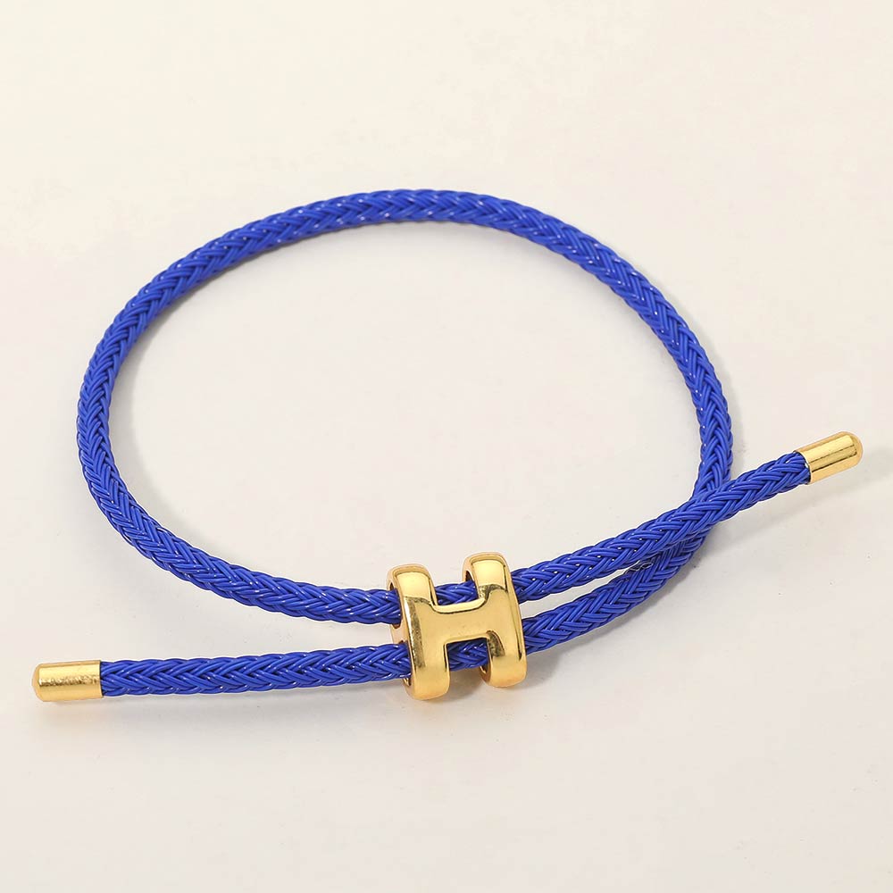 H Monogram Charm Accent Braided Cord Adjustable Slide Bracelet