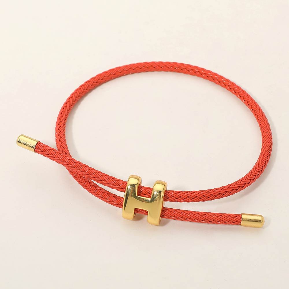 H Monogram Charm Accent Braided Cord Adjustable Slide Bracelet
