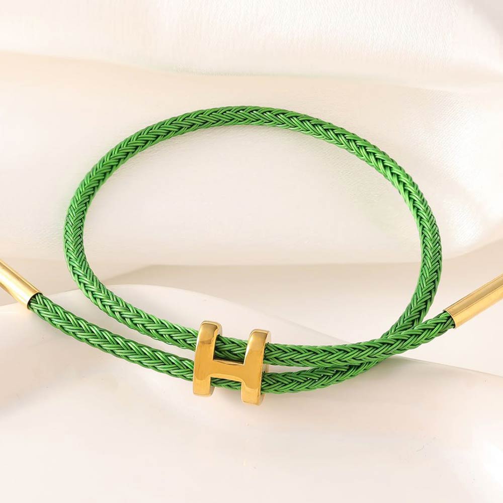 H Monogram Charm Accent Braided Cord Adjustable Slide Bracelet