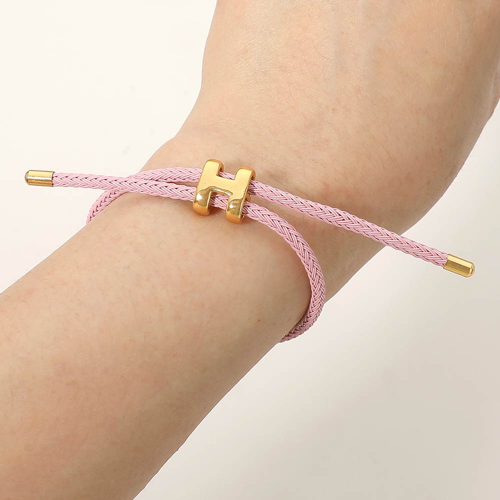 H Monogram Charm Accent Braided Cord Adjustable Slide Bracelet