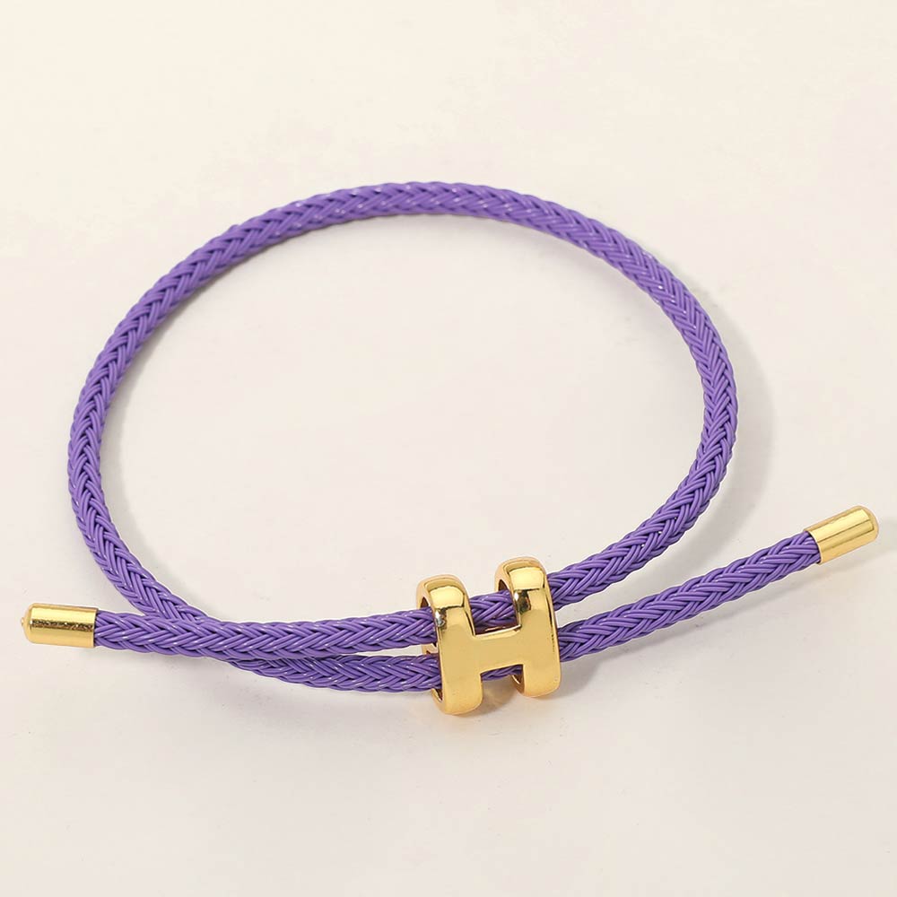 H Monogram Charm Accent Braided Cord Adjustable Slide Bracelet