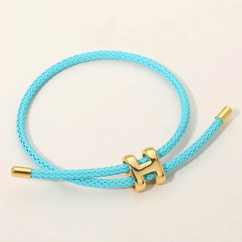 H Monogram Charm Accent Braided Cord Adjustable Slide Bracelet