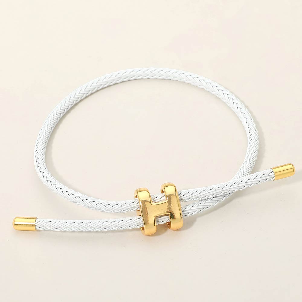 H Monogram Charm Accent Braided Cord Adjustable Slide Bracelet