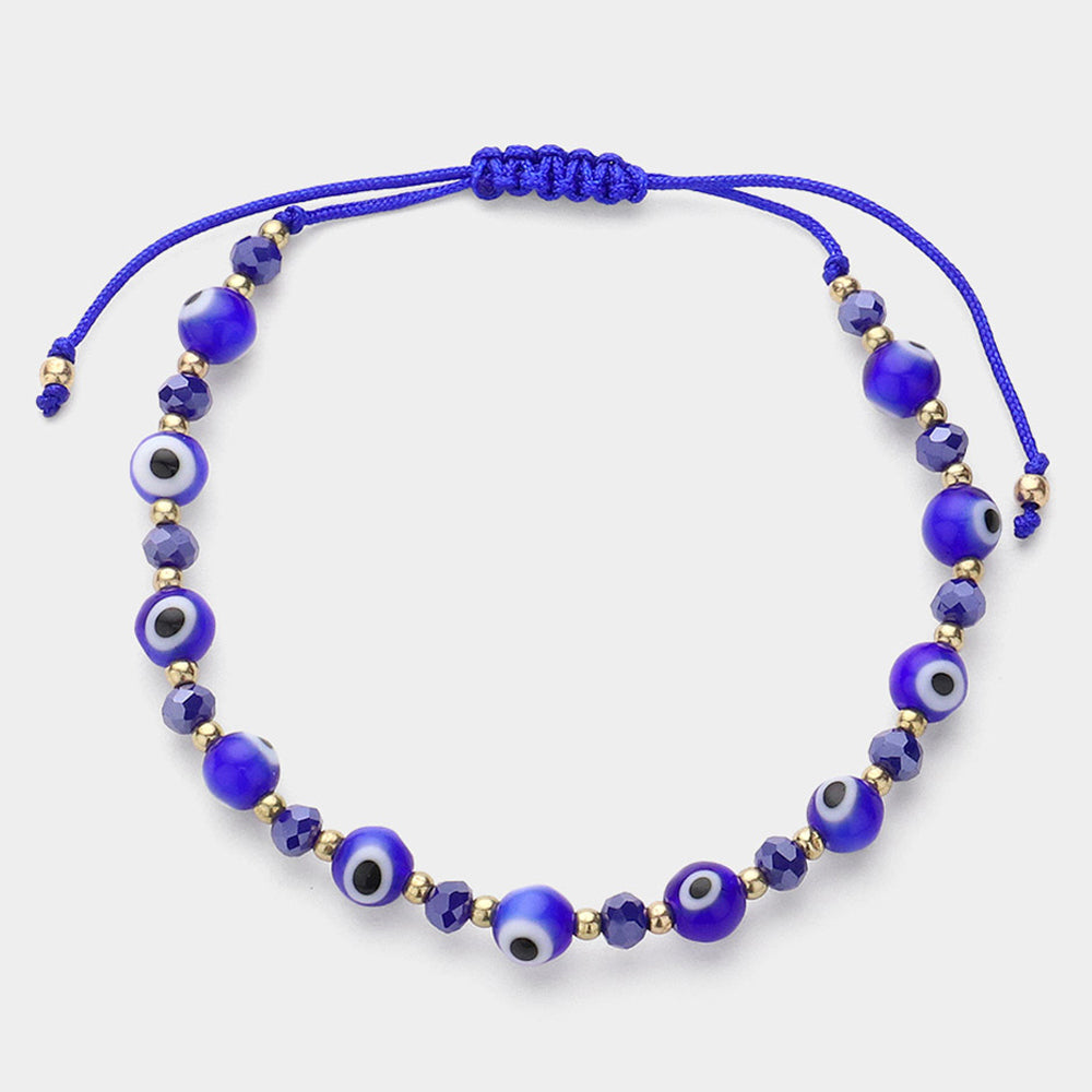 Evil Eye Beaded Adjustable Cinch Pull Tie Bracelet