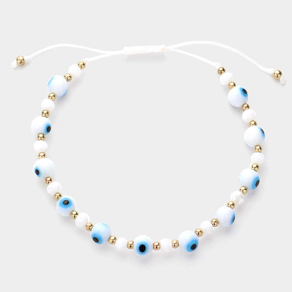 Evil Eye Beaded Adjustable Cinch Pull Tie Bracelet