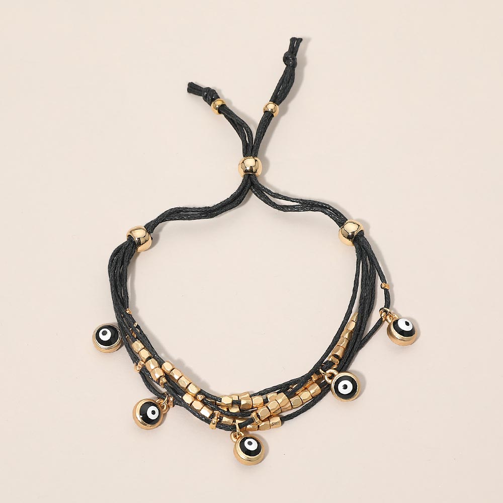 Evil Eye Charm Beaded Multi Layered Adjustable Cinch Pull Tie Bracelet