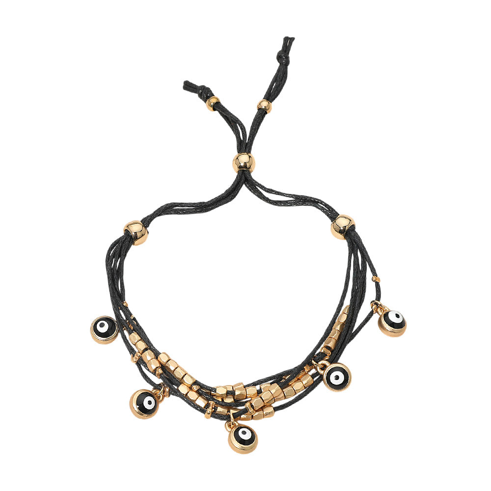 Evil Eye Charm Beaded Multi Layered Adjustable Cinch Pull Tie Bracelet