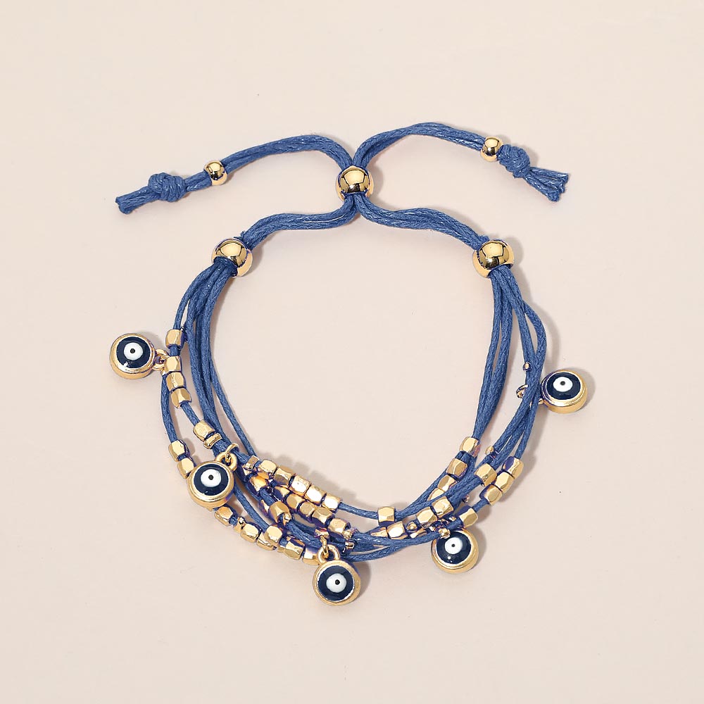 Evil Eye Charm Beaded Multi Layered Adjustable Cinch Pull Tie Bracelet