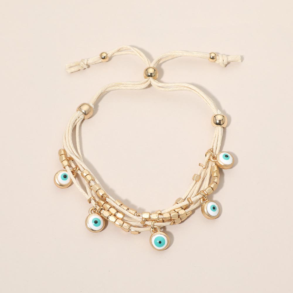 Evil Eye Charm Beaded Multi Layered Adjustable Cinch Pull Tie Bracelet