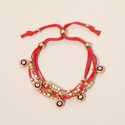 Evil Eye Charm Beaded Multi Layered Adjustable Cinch Pull Tie Bracelet