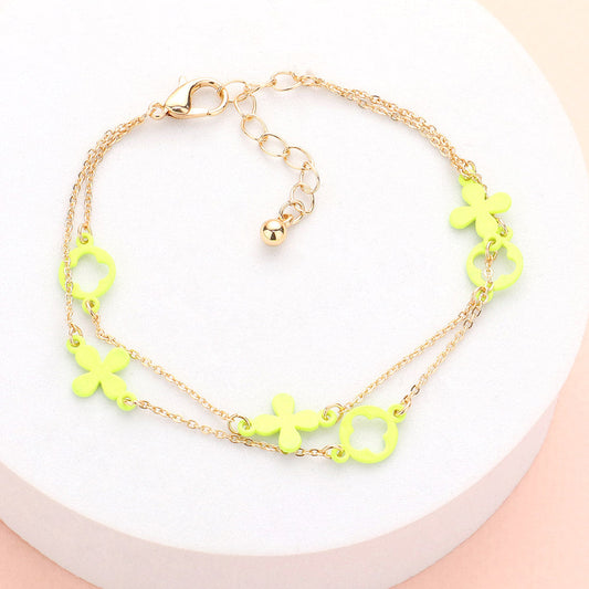 Colored Flower Crisscross Station Double Layered Bracelet