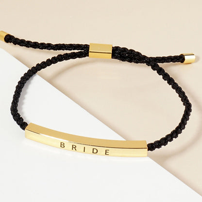 Gold Dipped BRIDE Message Bar Pointed Rope Adjustable Cinch Pull Tie Bracelet
