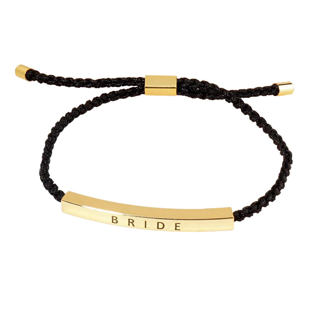 Gold Dipped BRIDE Message Bar Pointed Rope Adjustable Cinch Pull Tie Bracelet