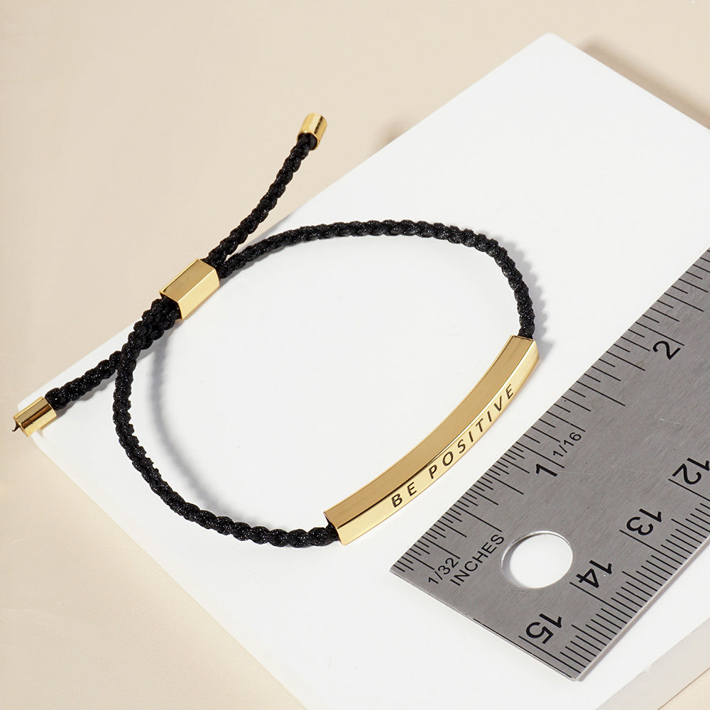 Gold Dipped BRIDE Message Bar Pointed Rope Adjustable Cinch Pull Tie Bracelet